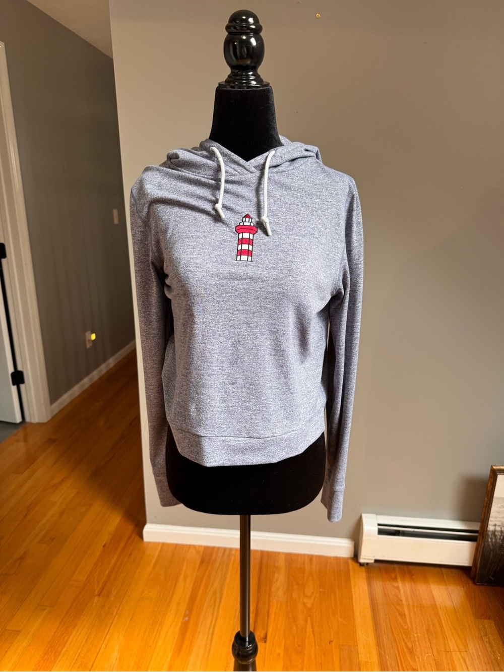 Rhoback Gray Hoodie with Red & White Lighthouse Patch